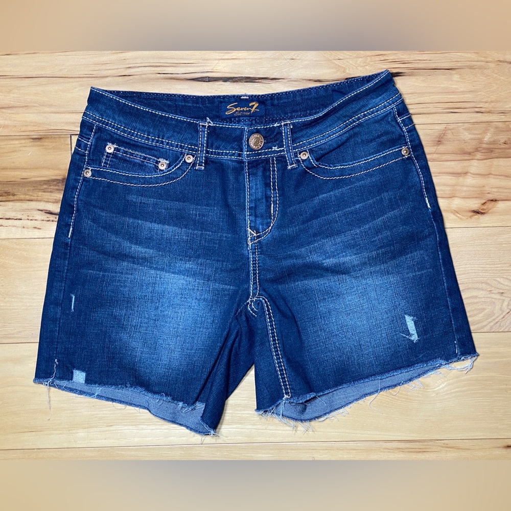 Seven7 Indigo Blue Distressed Denim Shorts